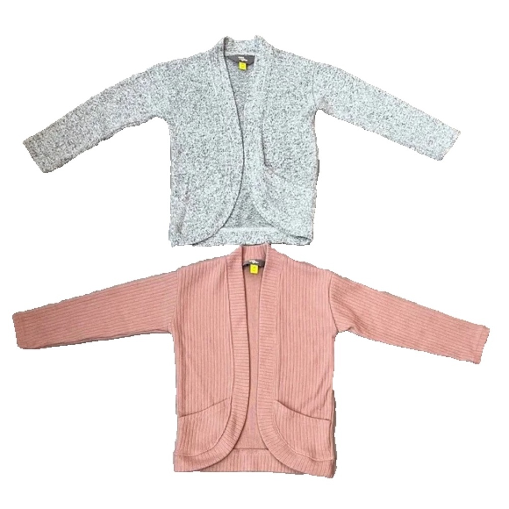 2- Toddler Girls Rumi & Ryder Lightweight Cardigans, Ribbed Mauve/Marbled Gray